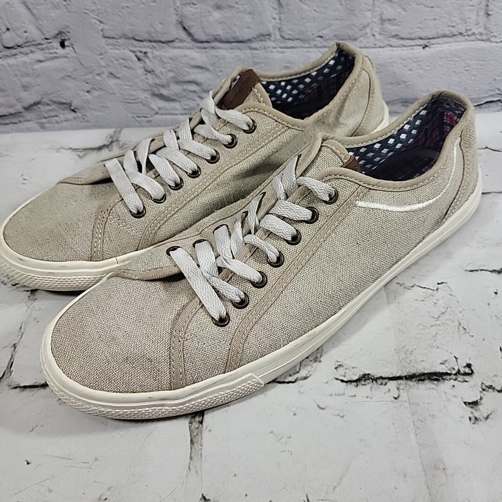 BEN SHERMAN Sneakers Mens Sz 11 Casual Shoes Light Beige‎ Canvas Tennis Shoes